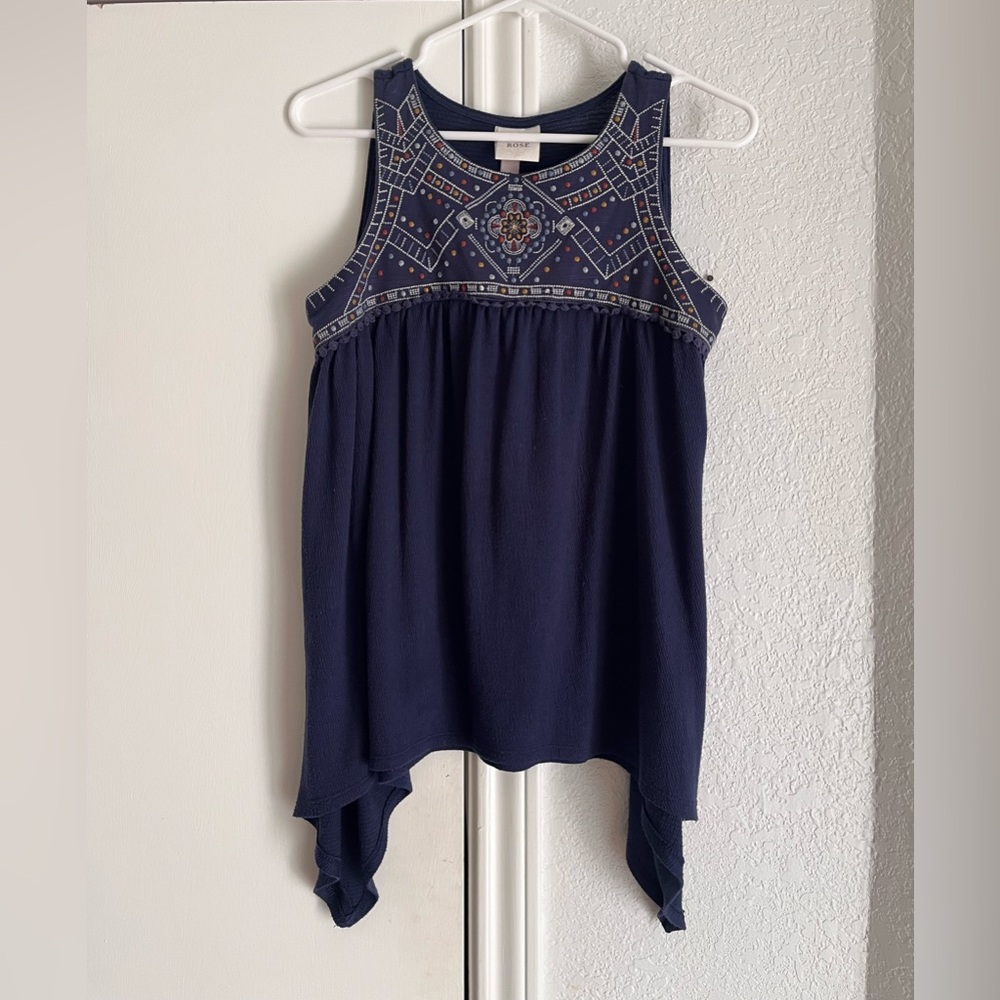 Knox Rose Navy Embroidered Bohemian Tank Top